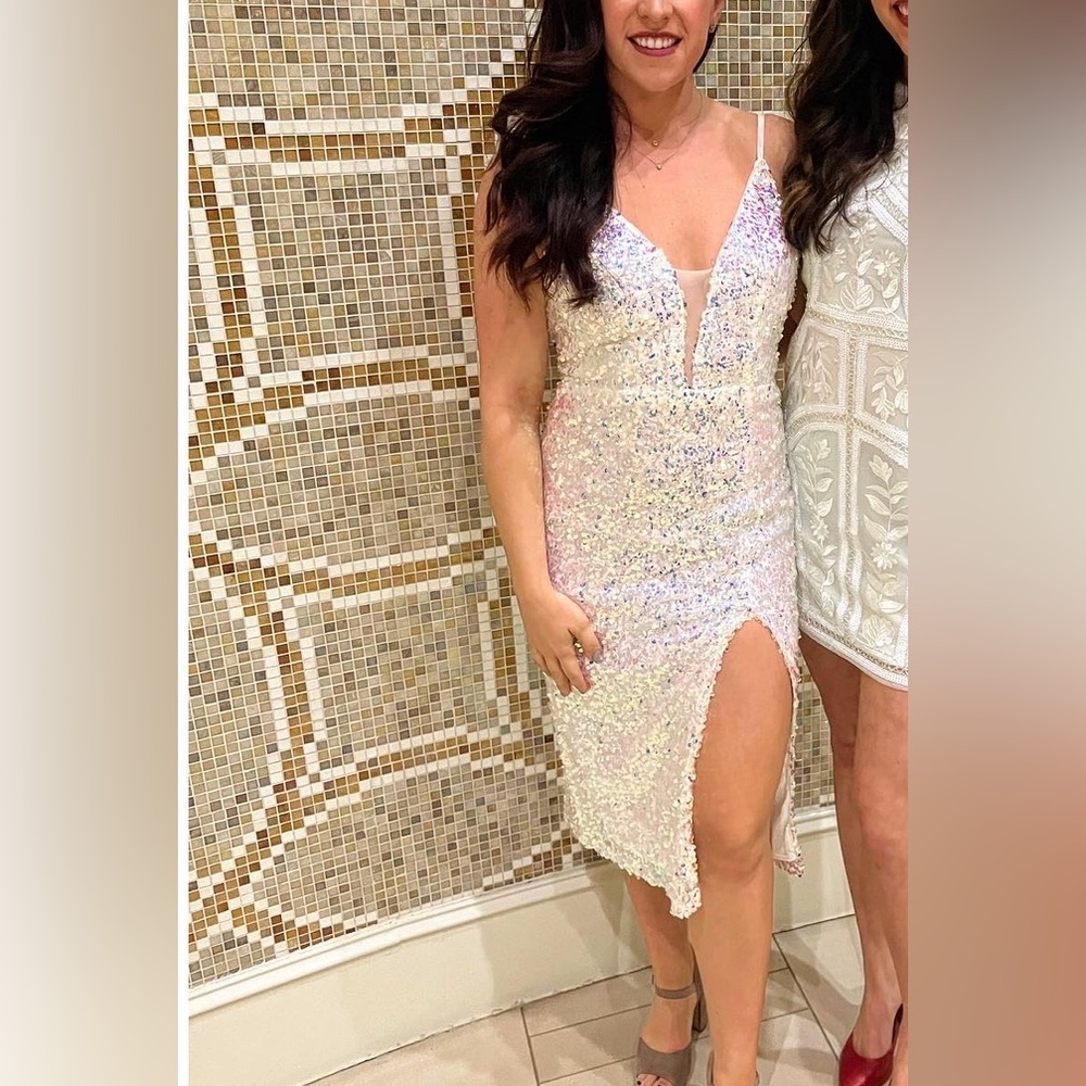 Lulu's White Sequin Midi Dress